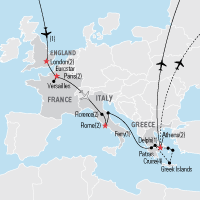 Map of the London, Paris, Italy & Greece tour