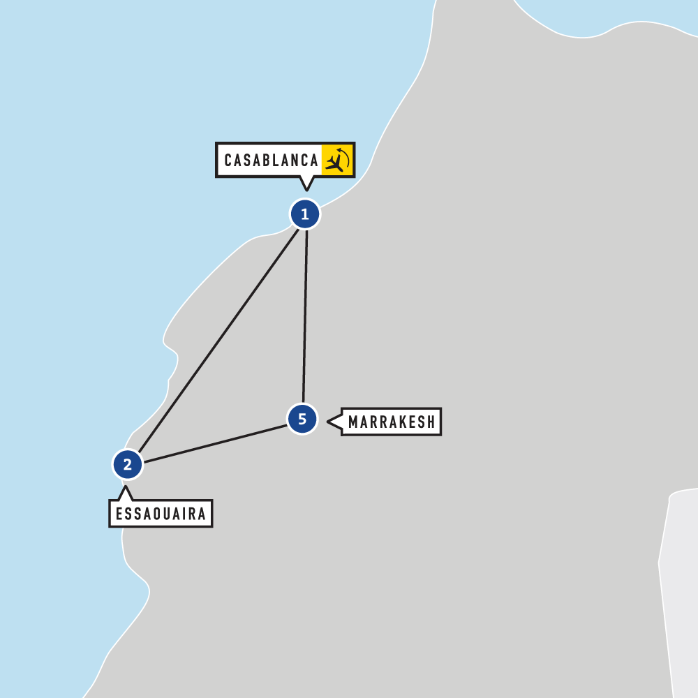Morocco: Marrakech, Atlas Mountains, and Essaouira map