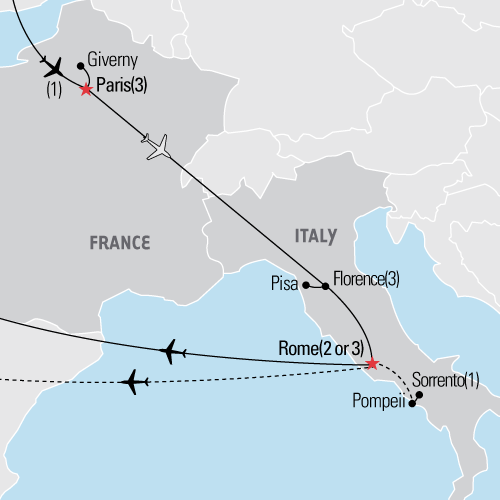 Map of the The Art of France & Italy tour