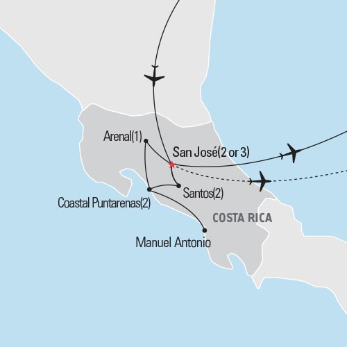 Map of Make a Difference: Costa Rica Sun and Service tour