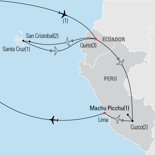 Map of The Galapagos & Machu Picchu tour