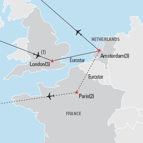 Map of London and Amsterdam