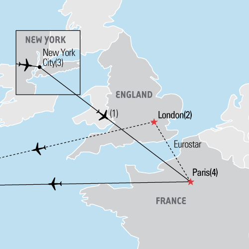 Map of New York City and Paris