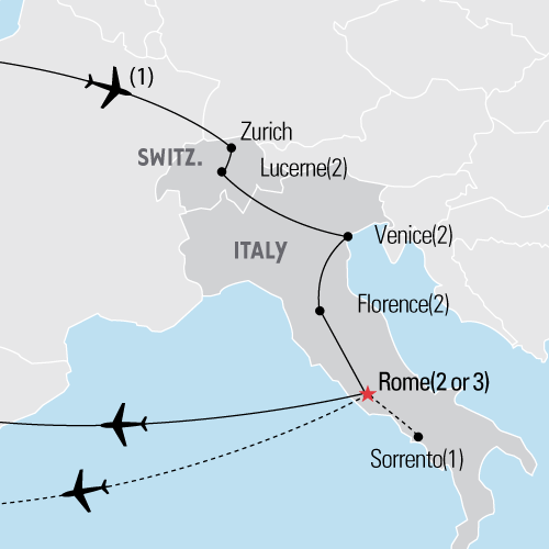 Map of Switzerland and Italy tour